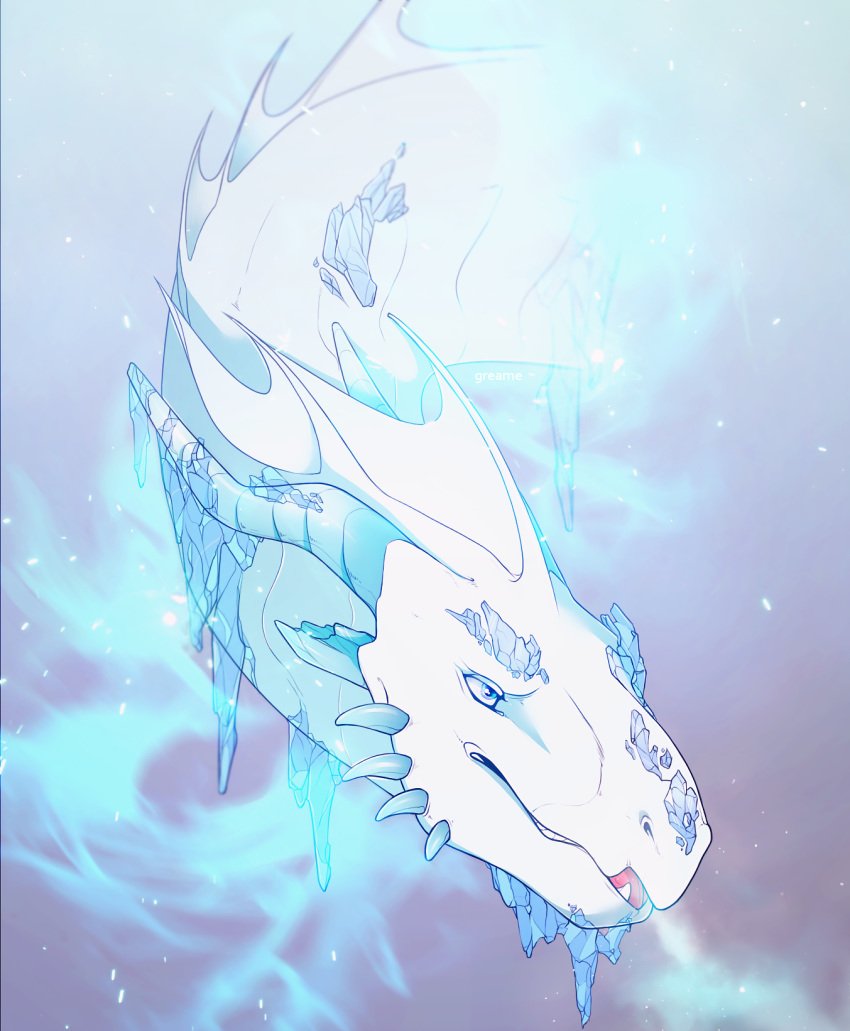 2018 ambiguous_gender arsauron blue_eyes curved_horn digital_media_(artwork) dragon feral greame ice_dragon scalie solo spines western_dragon