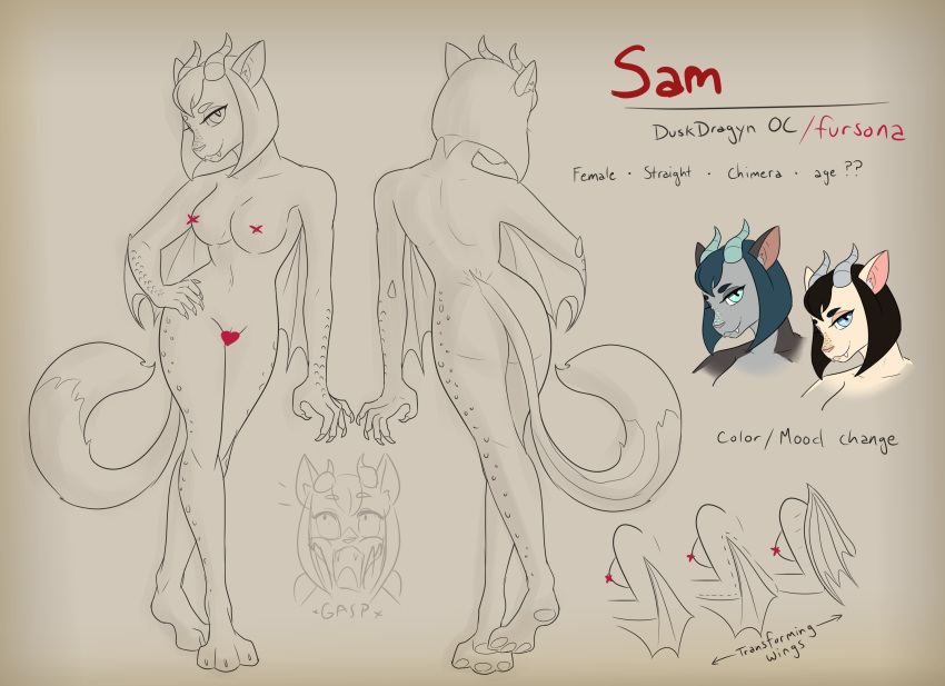 anthro chimera concept digital_media_(artwork) duskdragyn female hybrid invalid_tag looking_at_viewer mammal model_sheet personal sam solo wings