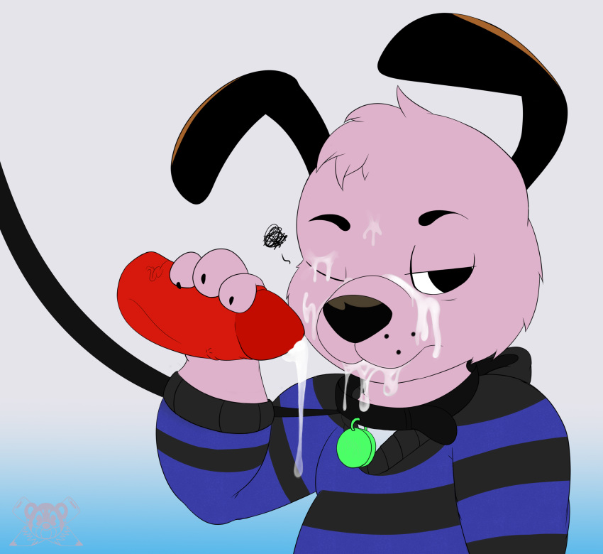 anthro canine cartoon_network clothed clothing collar courage courage_the_cowardly_dog cum cum_in_mouth cum_inside cum_on_face cum_on_penis dog doodleburr erection fellatio fur leash looking_at_viewer male mammal oral orgasm penis pink_fur sex simple_background solo