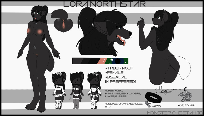 anthro breasts canine clitoris english_text excitedcargoyle female lora_northstar mammal model_sheet monstercheetah nipples nude pussy solo text wolf