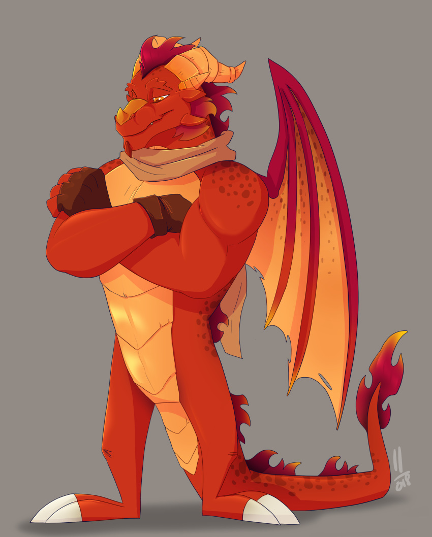 anthro crossed_arms disturbed-mind dragon ignitus male red_scales scales scarf solo spyro_the_dragon standing the_legend_of_spyro video_games wings