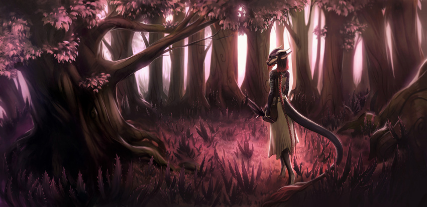 2018 amazing_background andyd anthro clothed clothing detailed_background digital_media_(artwork) female forest grass lizard reptile scalie standing tree