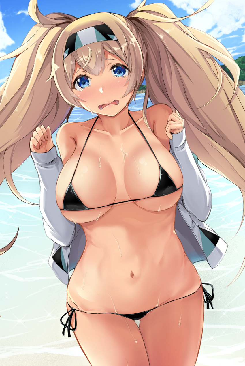 bikini gambier_bay_(kancolle) ginichi kantai_collection open_shirt swimsuits wet