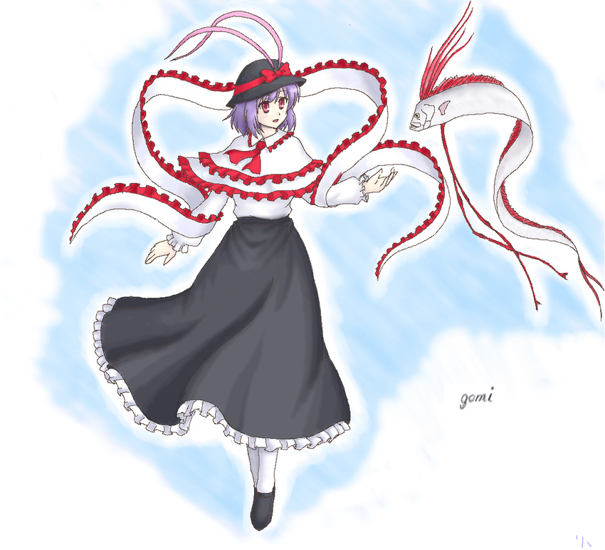 bad_id bad_pixiv_id capelet fish frills hat isaki_(gomi) nagae_iku oarfish oekaki purple_hair red_eyes shawl solo touhou