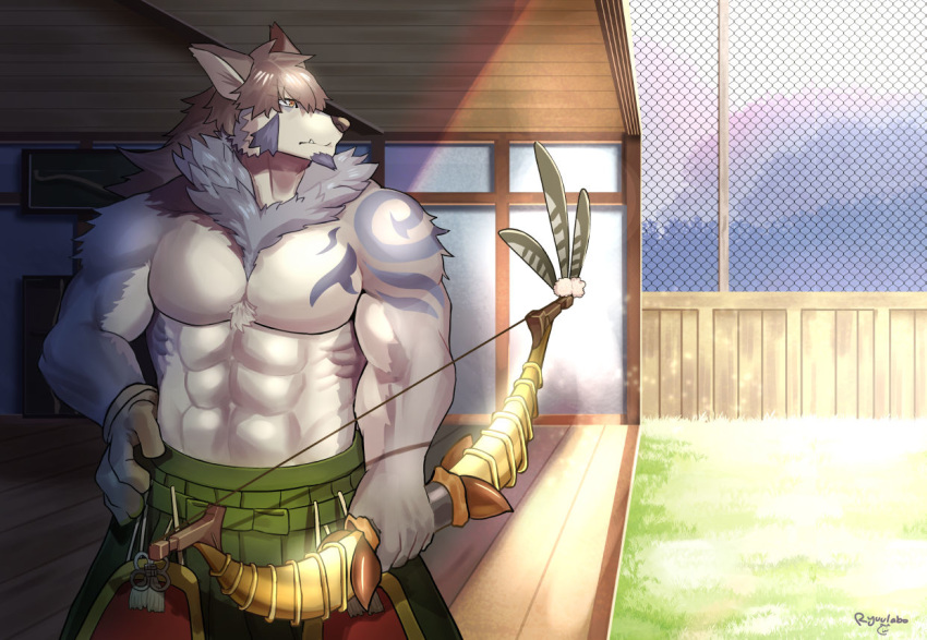 2018 canine clothing male mammal muscular muscular_male ryulabo tattoo temujin tokyo_afterschool_summoners video_games wolf