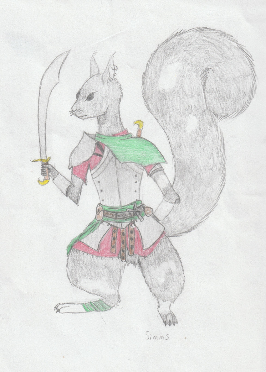 armor fantasy male mammal melee_weapon plutoslave rodent scimitar simms squirrel sword traditional_media_(artwork) weapon