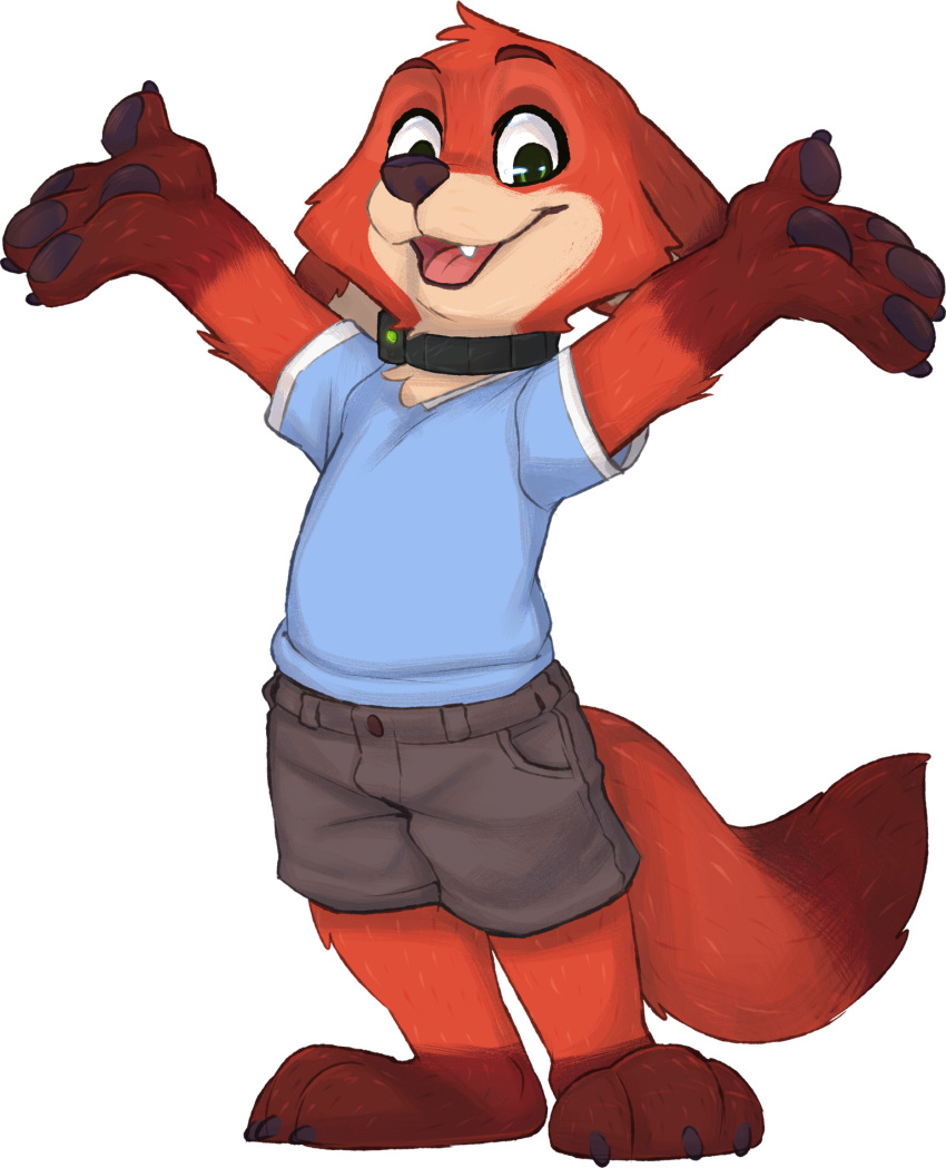 alpha_channel canine clothing cub disney fox happy hi_res male mammal nick_wilde seth-iova shock_collar shorts simple_background solo transparent_background young zootopia