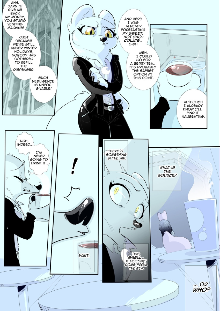 anthro arctic_fox beverage black_and_white canine clothed clothing comic cynthia_walker disney female fox mammal monochrome rem289 text zootopia