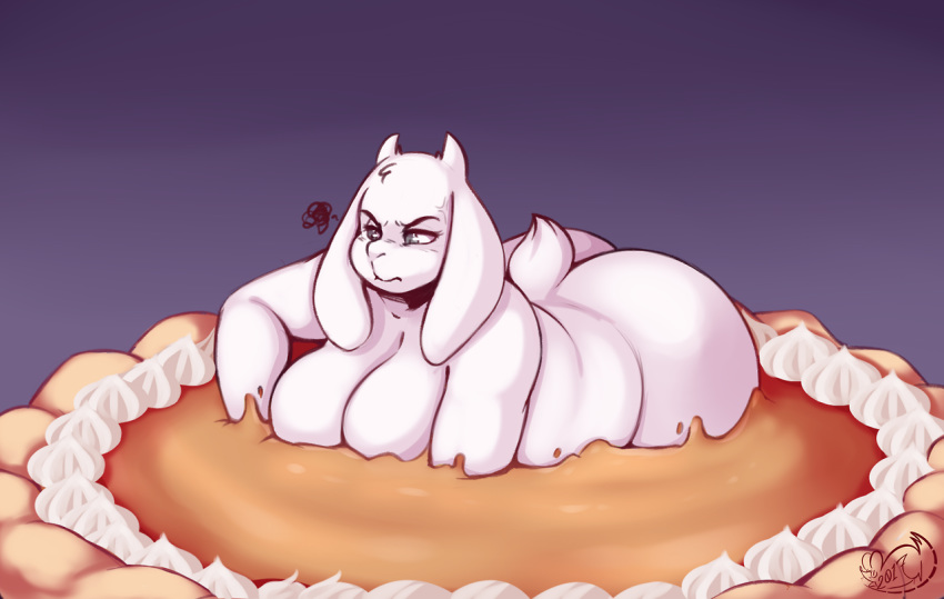 anthro big_breasts big_butt breasts butt caprine female food goat mammal meganemausu nude pie slightly_chubby solo toriel undertale video_games