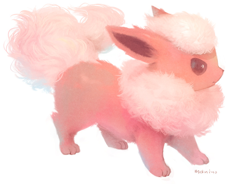 commentary_request flareon fluffy from_side full_body manino_(mofuritaionaka) no_humans pokemon pokemon_(creature) red simple_background solo white_background