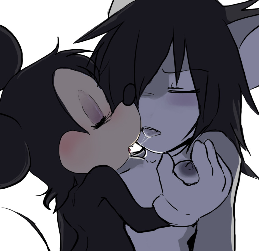 big_nose black_fur blush breasts chibicutelucy deep_kiss disney emo eyelashes female female/female fish fur invalid_tag kissing loretoons makeup mammal marine minnie_mouse mouse nipples open_mouth rodent round_ears saliva shark simple_background teeth tomboy