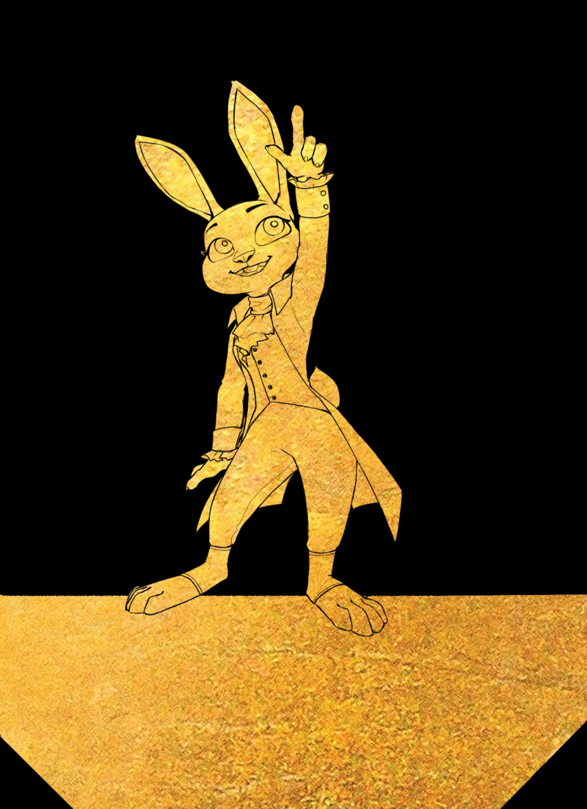 2018 4_fingers 4_toes alexander_hamilton black_background clothed clothing crossover disney female hamilton:_an_american_musical hi_res judy_hopps lagomorph mammal maxim_scheglov parody rabbit raised_index_finger simple_background small_tail smile solo standing toes waistcoat zootopia