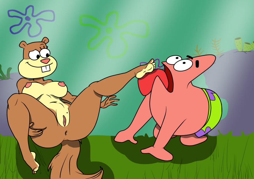 2018 4_toes a-fitzga absurd_res anthro anus barefoot big_breasts breasts brown_fur buckteeth clothing digital_media_(artwork) duo feet female foot_fetish foot_lick foot_worship fur hi_res licking male male/female mammal marine nickelodeon nipples nude open_mouth patrick_star paws pussy rodent sandy_cheeks smile spongebob_squarepants spread_legs spreading squirrel starfish teeth toes tongue tongue_out
