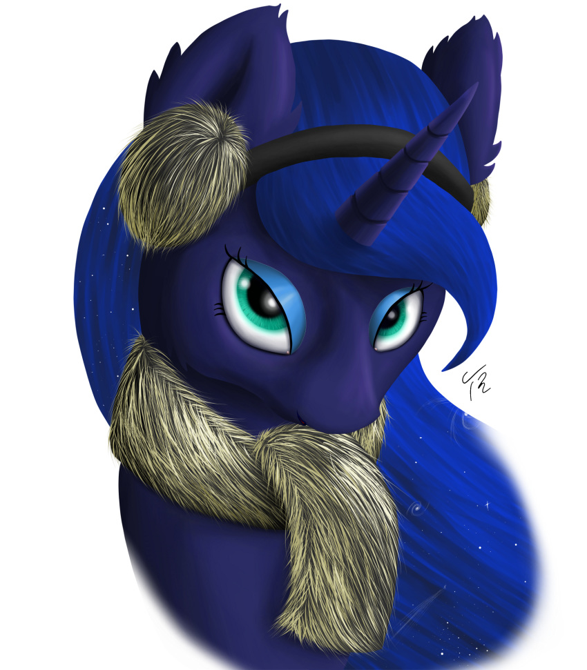 earmuffs equine female friendship_is_magic hair horn horse mammal my_little_pony pony princess_luna_(mlp) scarf solo tunrae