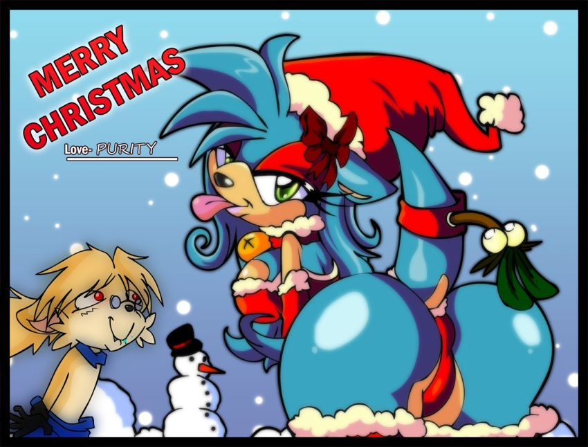 2009 becky_the_hedgehog butt christmas cute_fangs fan_character female green_eyes holidays male purity snowman sonic_(series)