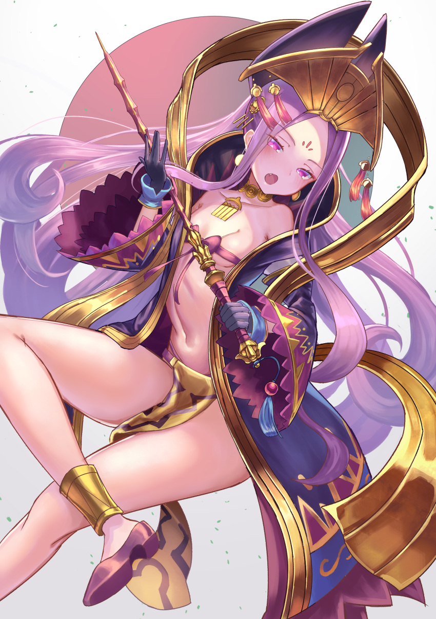 absurdres bangs bare_shoulders blush bow bow_bra bra breasts chinese_clothes collarbone commentary_request crossed_legs crown facial_mark fate/grand_order fate_(series) forehead forehead_mark gloves hanfu hayataku1234 highres hips jewelry legs long_hair long_sleeves looking_at_viewer navel necklace open_clothes open_mouth parted_bangs pelvic_curtain purple_coat purple_eyes purple_footwear purple_gloves purple_hair ribbon_bra sash simple_background slippers solo tassel thighs underwear very_long_hair weapon white_background wide_sleeves wu_zetian_(fate/grand_order)