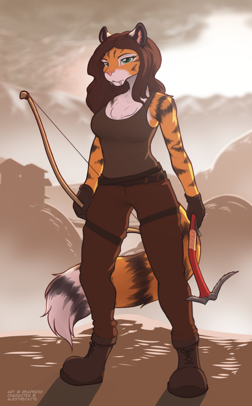 2019 alex_marx alexthecatte anthro breasts clothed clothing colored_sketch digital_media_(artwork) fangs felid feline female hair hi_res lara_croft looking_at_viewer mammal pantherine reaper3d simple_background sketch smile solo stripes tiger tomb_raider