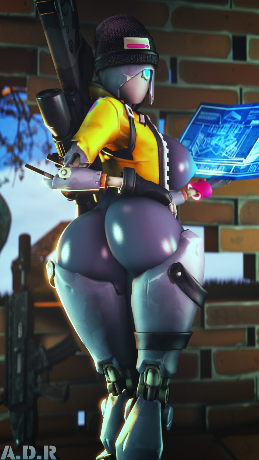 2019 3d_(artwork) adriandustred butt digital_media_(artwork) female fortnite glowing hi_res humanoid machine not_furry revolt robot signature source_filmmaker tagme