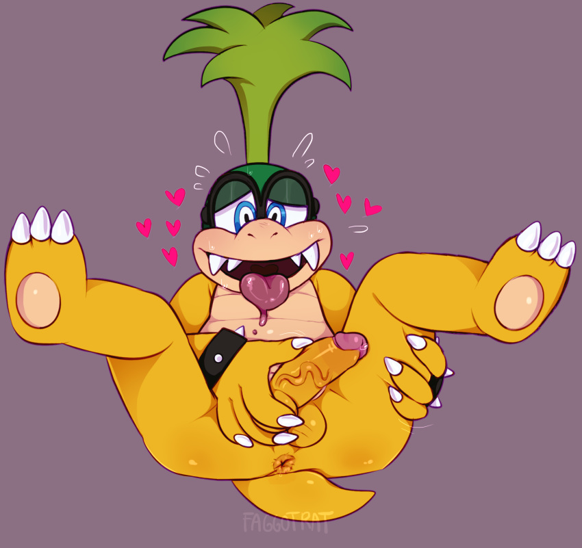 &lt;3 anthro anus butt eyewear faggotrat fangs feet glasses green_hair hair hi_res humanoid_penis iggy_koopa koopa koopaling male mario_bros nintendo penis presenting scalie shell solo tagme tongue video_games