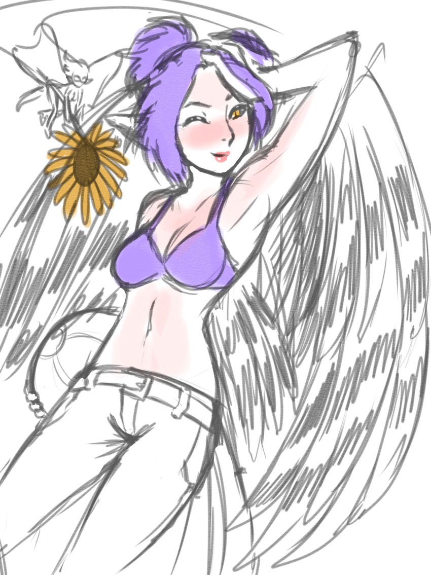 altavy_(altavy) animal_humanoid avian avian_humanoid bird bunny_and_fox_world crimson-karma fairy falcon falcon_humanoid feathers female hair humanoid one_eye_closed pointy_ears purple_hair wings yellow_eyes