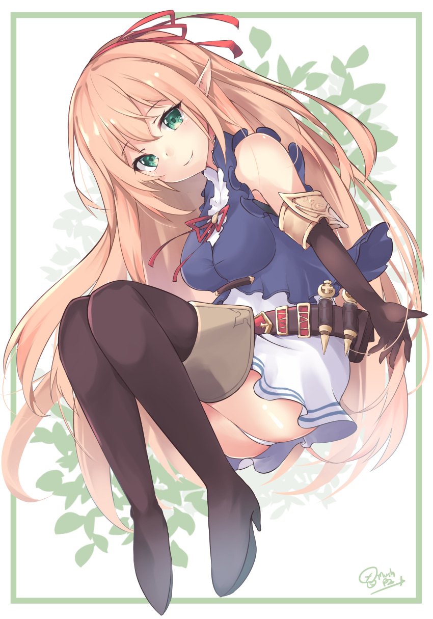 absurdres alisa_(girls_und_panzer) arisa_(shadowverse) boots breasts elbow_gloves elf gloves green_eyes highres k-doku long_hair orange_hair pointy_ears princess_connect! princess_connect!_re:dive shadowverse thigh_boots thighhighs