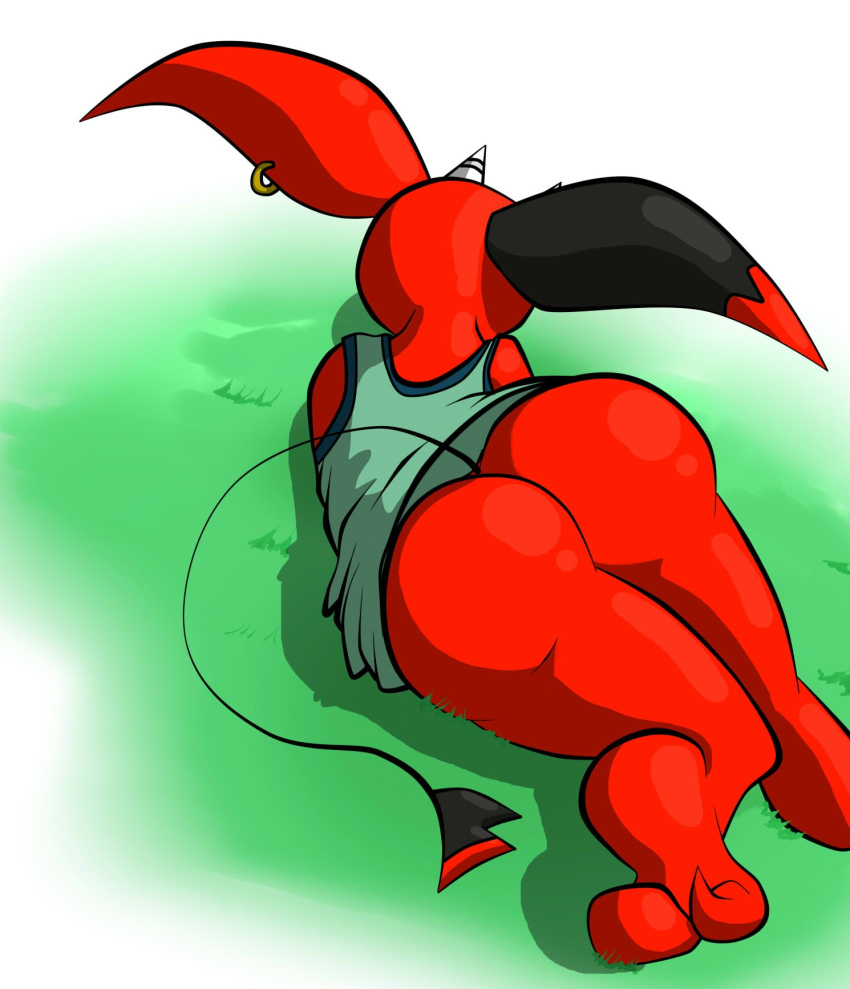 2019 big_butt bubble_butt butt butt_focus clothed clothing demon digital_media_(artwork) hi_res imp luoco macro710 male not_furry pointy_ears presenting presenting_hindquarters rear_view red_skin solo