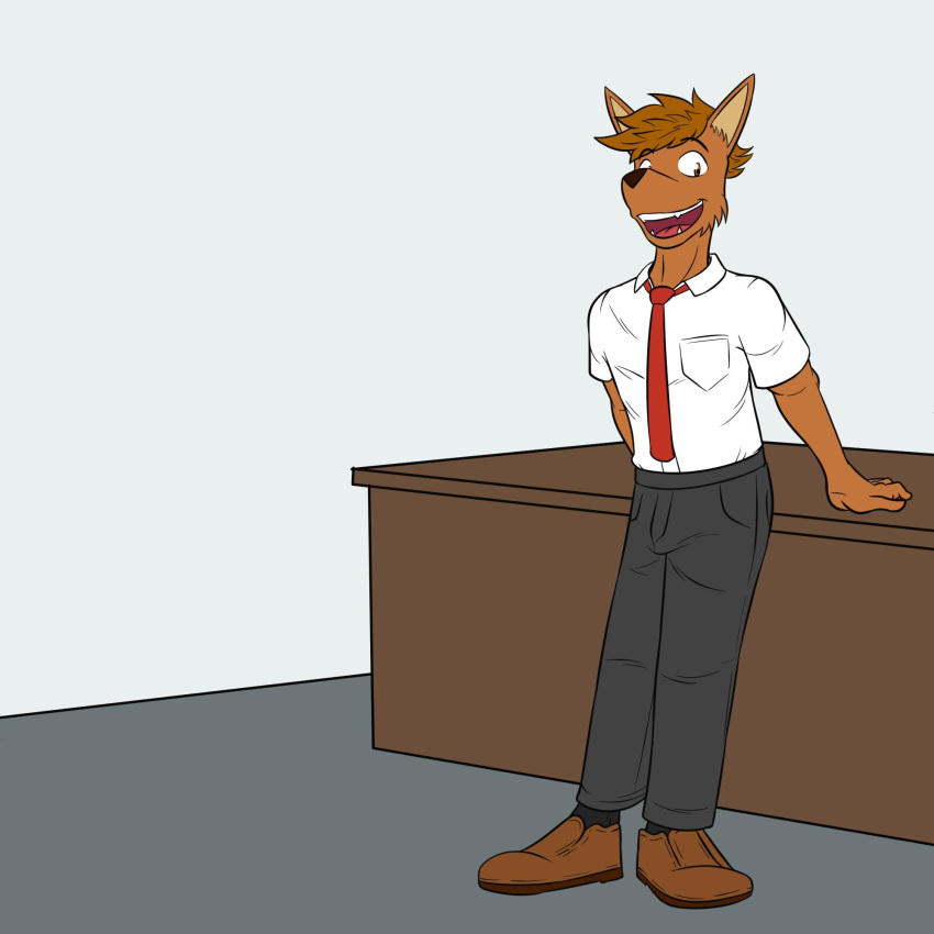 anthro canid canine clothed clothing desk fully_clothed fuze hi_res male mammal necktie solo