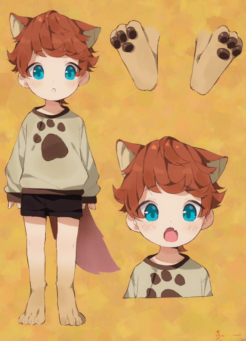 2019 animal_humanoid blue_eyes brown_hair canid canid_humanoid canine canine_humanoid child clothed clothing dog_humanoid hair humanoid male mammal pawpads paws shirt shorts solo thebrushking young