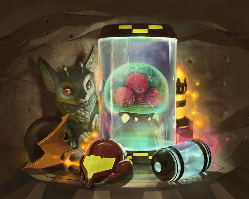 brain commentary english_commentary glowing helmet metroid metroid_(creature) nintendo photia realistic still_life