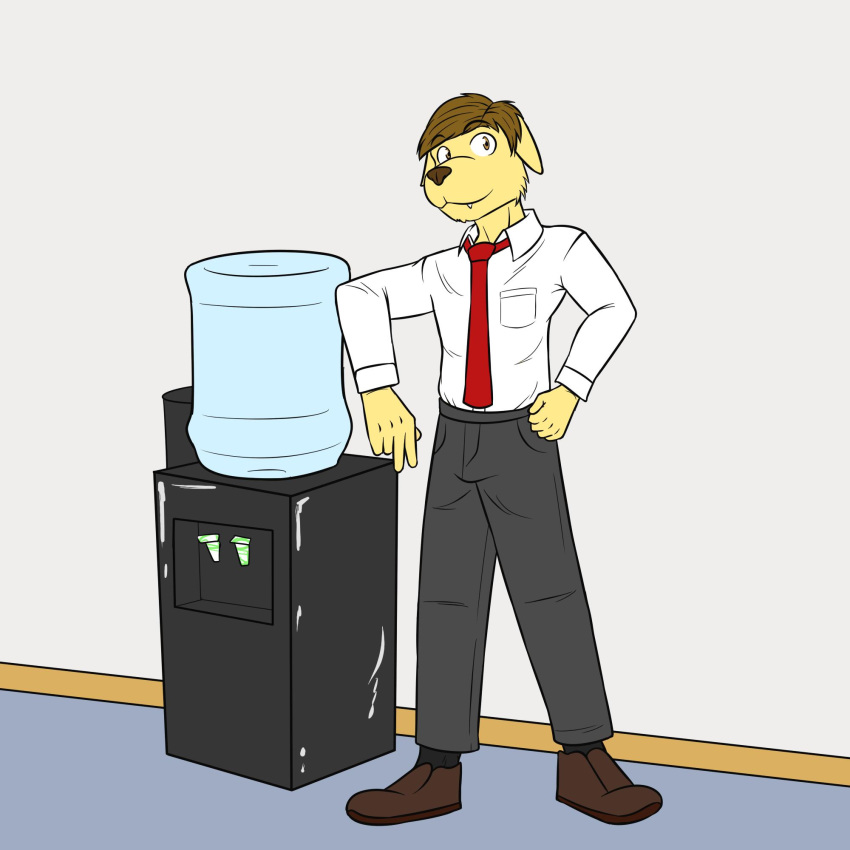 anthro canid canine canis clothed clothing domestic_dog fully_clothed fuze hi_res male mammal necktie water_cooler