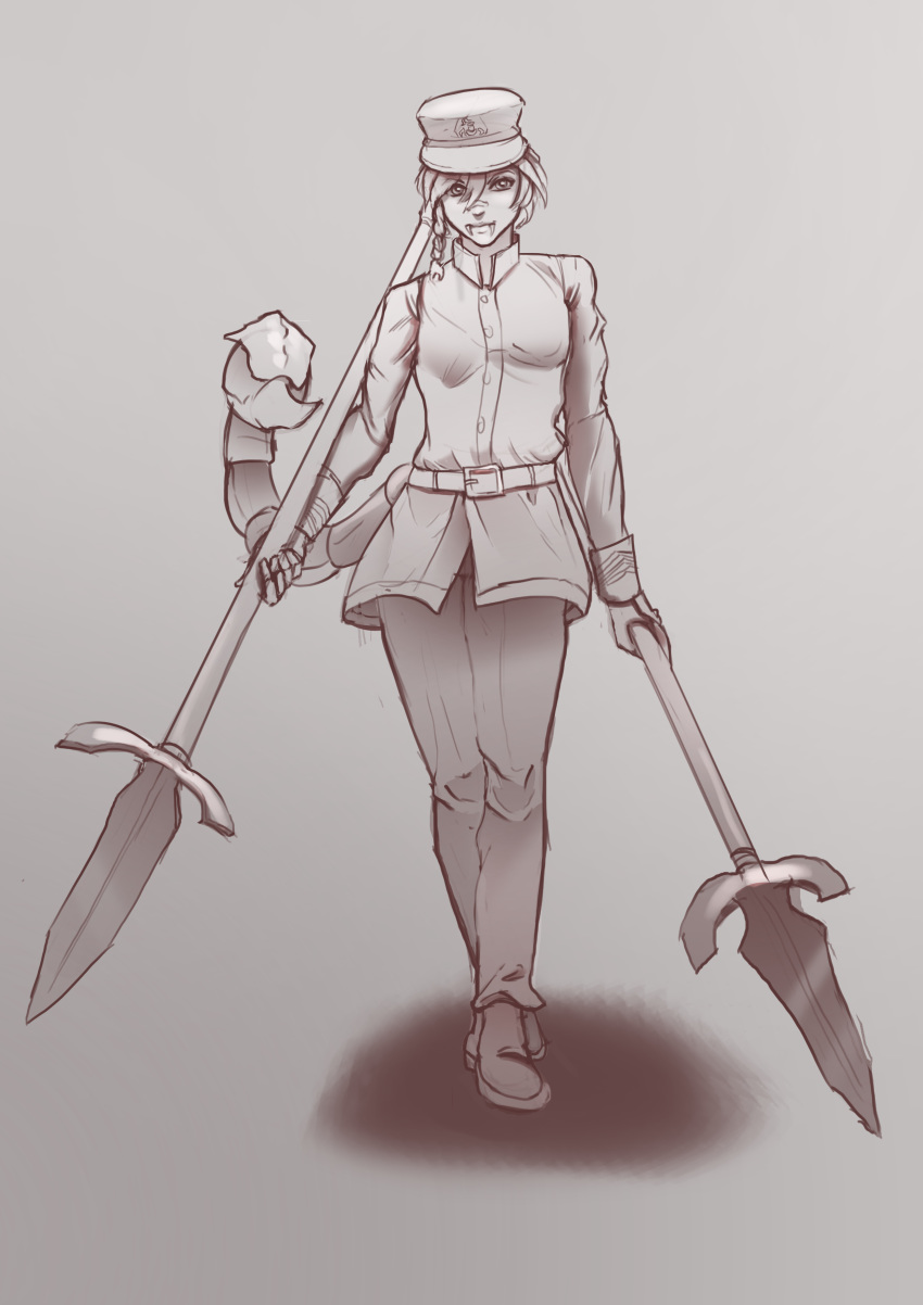 absurd_res amika_zhona_(kimmikammi) animal_humanoid arachnid arachnid_humanoid arthropod arthropod_humanoid bunny_and_fox_world clothed clothing greyscale hair hi_res humanoid lec melee_weapon monochrome polearm scorpion scorpion_humanoid sketch spear stinger weapon yari_(weapon)