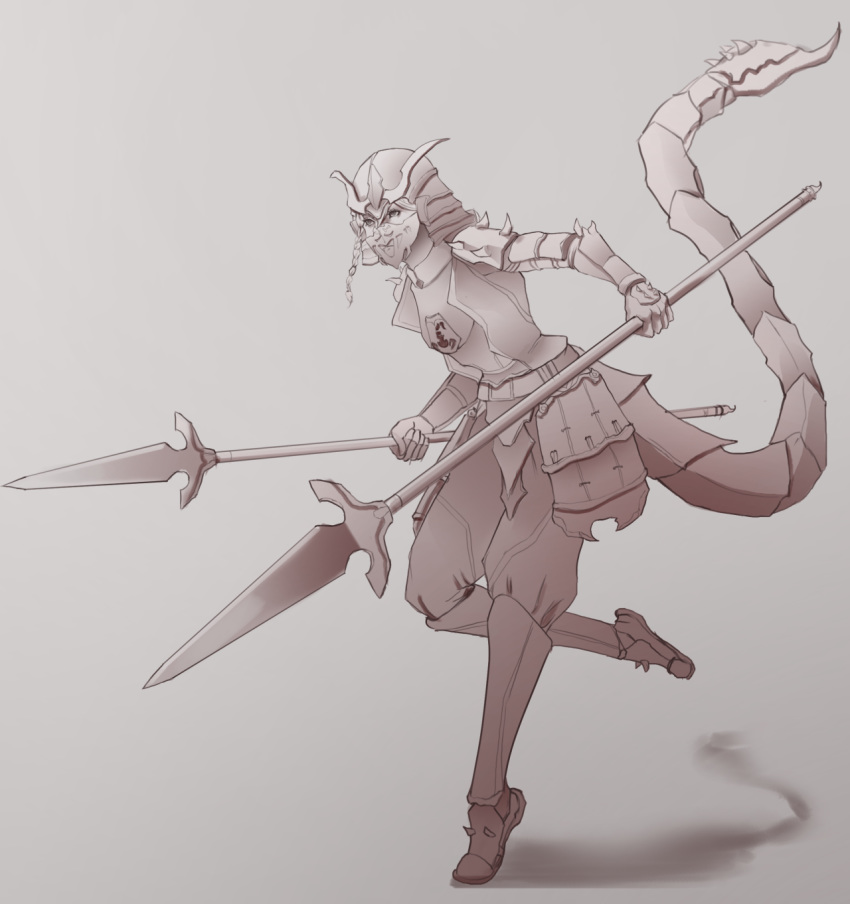 amika_zhona_(kimmikammi) animal_humanoid arachnid arachnid_humanoid armor arthropod arthropod_humanoid bunny_and_fox_world greyscale hair hi_res humanoid lec monochrome samurai scorpion scorpion_humanoid stinger weapon yari yari_(weapon)