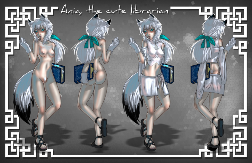 absurd_res ania_(fu8) animal_humanoid arctic_fox areola breasts bunny_and_fox_world butt canid canid_humanoid canine canine_humanoid clothed clothing crimson-karma female footwear fox fox_humanoid fur hair hi_res humanoid mammal model_sheet nipples nude pussy sandals solo