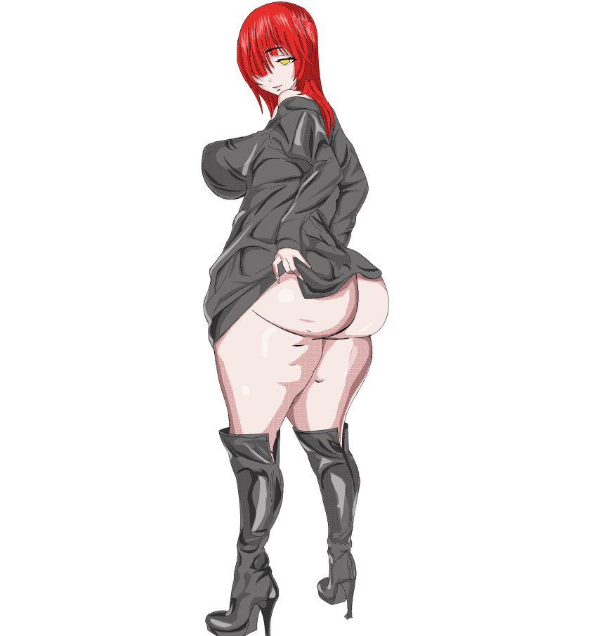 ass blood boots breasts curvy high_heel_boots high_heels highres huge_ass huge_breasts huge_penis knee_boots nipples penis plump red_hair sagging_breasts thick toned yellow_eyes