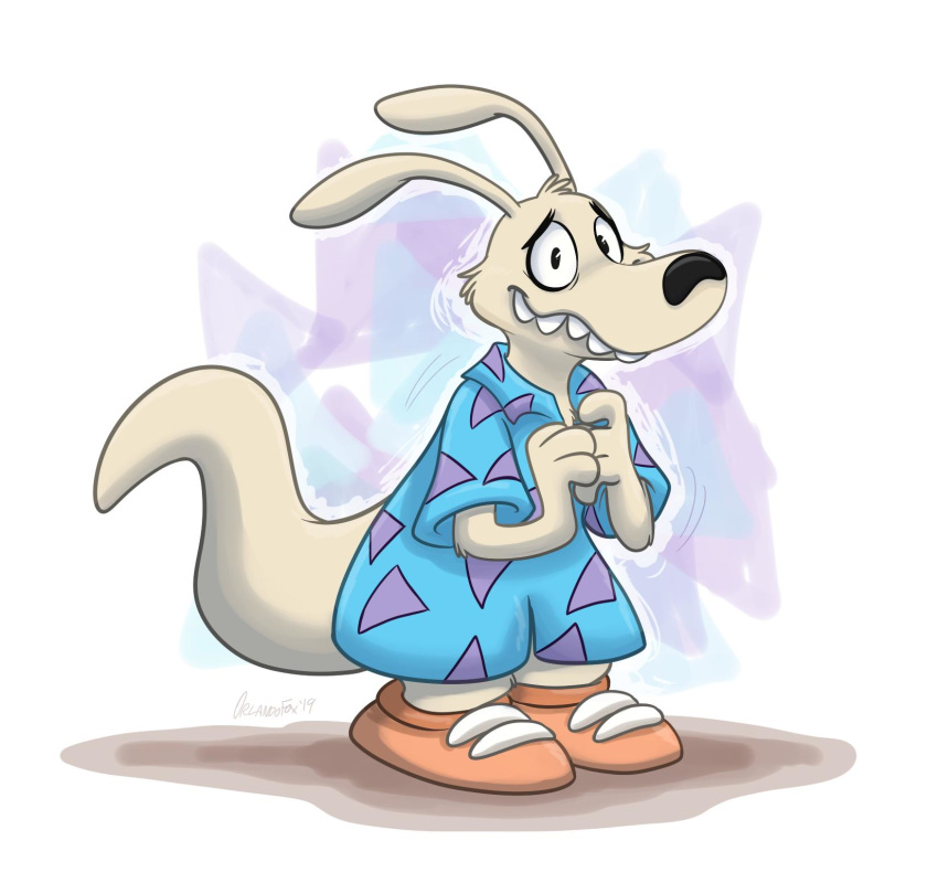 2019 anthro by-nc-nd clothed clothing creative_commons digital_media_(artwork) hi_res macropod male mammal marsupial nickelodeon orlandofox rocko rocko's_modern_life simple_background solo wallaby