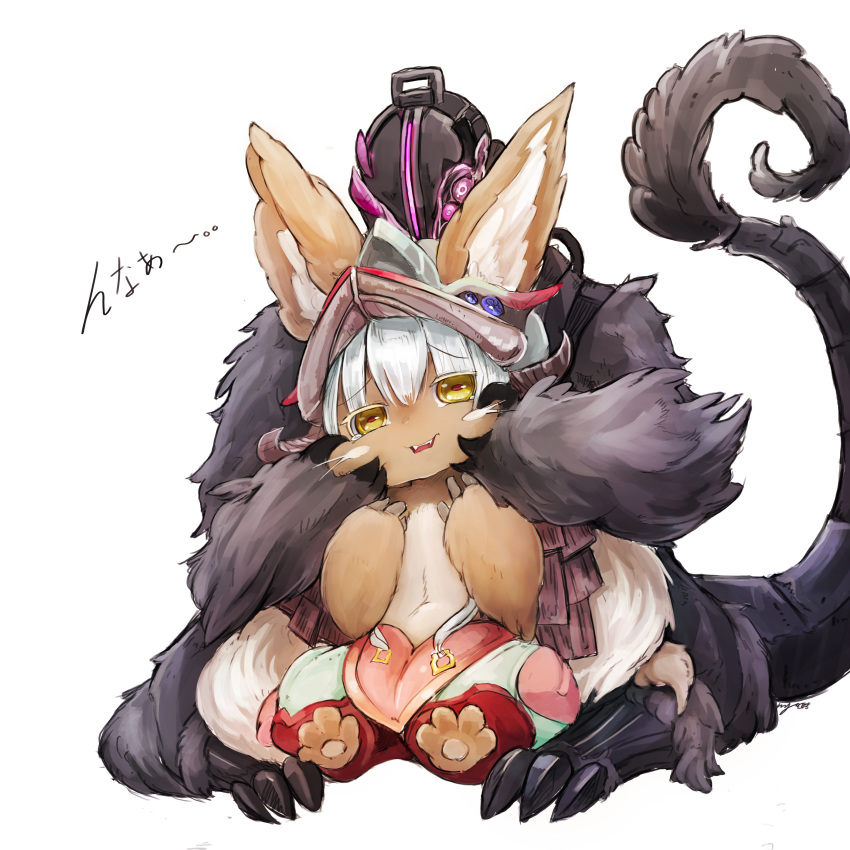 absurd_res ambiguous_gender anthro armor bondrewd brown_fur claws clothed clothing duo fur hair hi_res humanoid lagomorph made_in_abyss male mammal menyang nanachi narehate open_mouth rabbit whiskers white_hair yellow_eyes