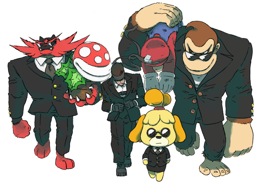 2018 ambiguous_gender animal_crossing anthro ape canid canine canis clothing domestic_dog donkey_kong_(character) donkey_kong_(series) eyewear female flora_fauna group hat headband human incineroar isabelle_(animal_crossing) jiojio_warudo konami male mammal mario mario_bros metal_gear nintendo piranha_plant plant pok&eacute;mon pok&eacute;mon_(species) primate shih_tzu solid_snake suit sunglasses super_smash_bros unconscious video_games