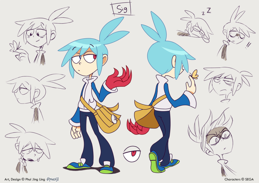 blue_hair butterfly character_sheet handbag model_sheet phuijl puyo_puyo_tetris puyopuyo sega shoes sig_(puyopuyo) various_expressions