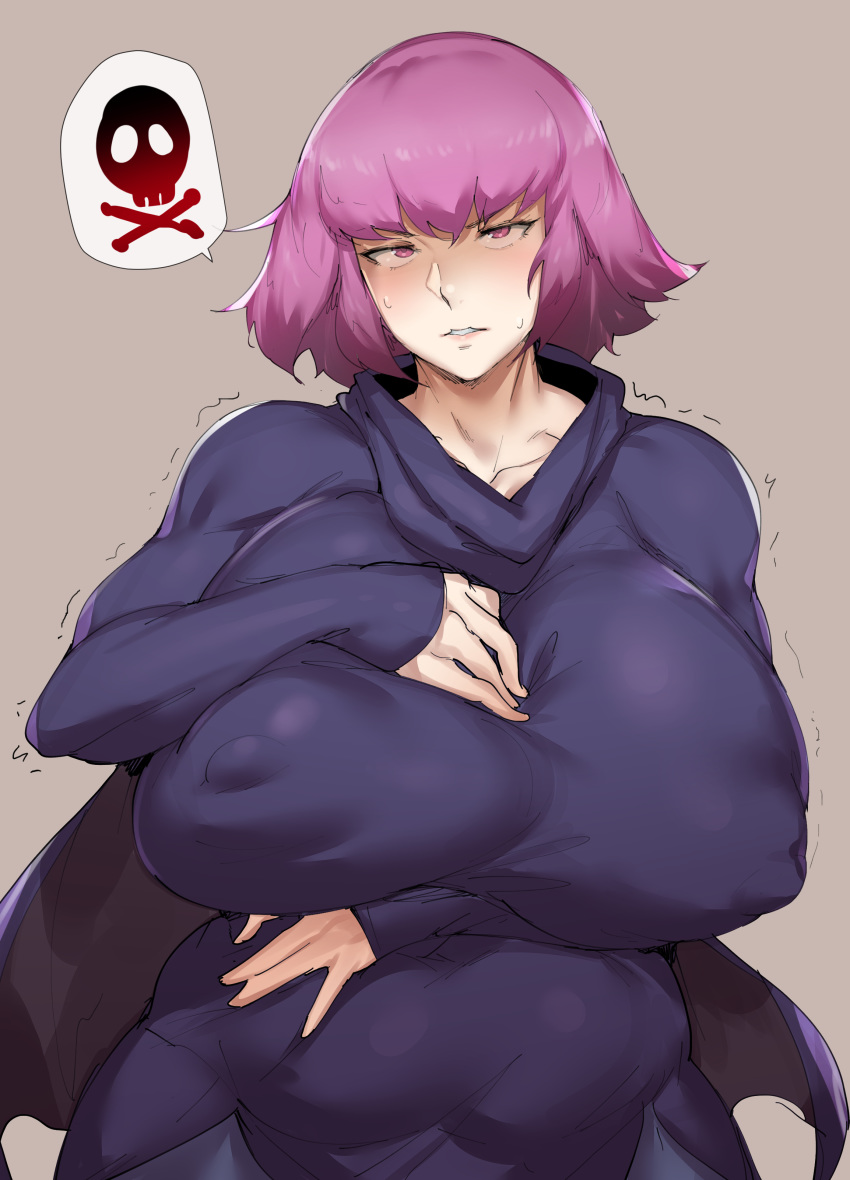 1girl breasts curvy erect_nipples gundam gundam_zz haman_karn huge_breasts looking_at_viewer natedecock parted_lips pink_eyes pink_hair short_hair solo