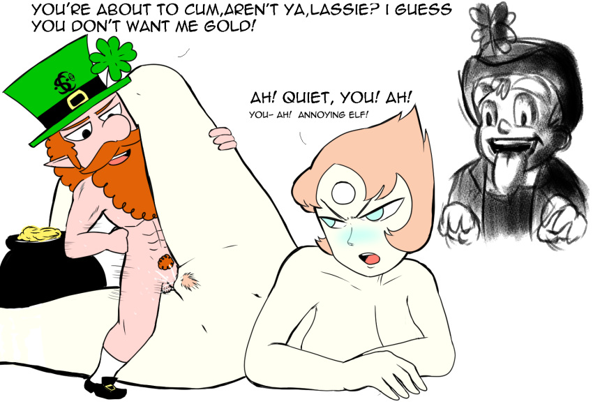 alien beard blonde_hair blue_eyes blush cartoon_network facial_hair female gem_(species) hair hi_res leprechaun lucky_(lucky_charms) lucky_charms male male/female not_furry pearl_(steven_universe) pubes red_hair sanaclone steven_universe tongue tongue_out vaginal white_skin