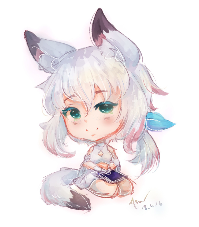 ania_(fu8) animal_humanoid arctic_fox asu-hime book bunny_and_fox_world canid canid_humanoid canine canine_humanoid clothed clothing female fox fox_humanoid fur hair hair_ribbon hi_res humanoid kneeling mammal ribbons