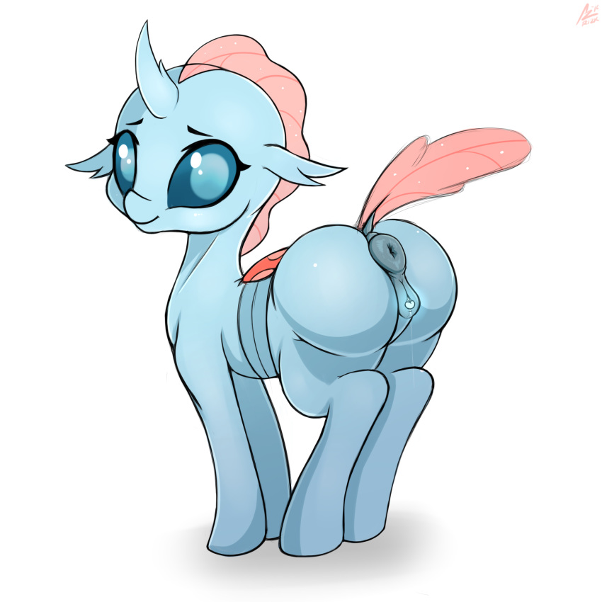 2019 aer0_zer0 animal_genitalia animal_pussy anus butt changeling clitoris equine_pussy female feral friendship_is_magic hi_res looking_at_viewer my_little_pony ocellus_(mlp) pussy simple_background smile solo white_background