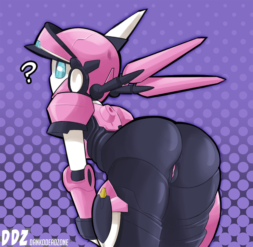 1girl ? android anus ass blue_eyes dankodeadzone female from_behind highres looking_back pinkle_(polynian) pussy robot robot_neoanthropinae_polynian solo tagme