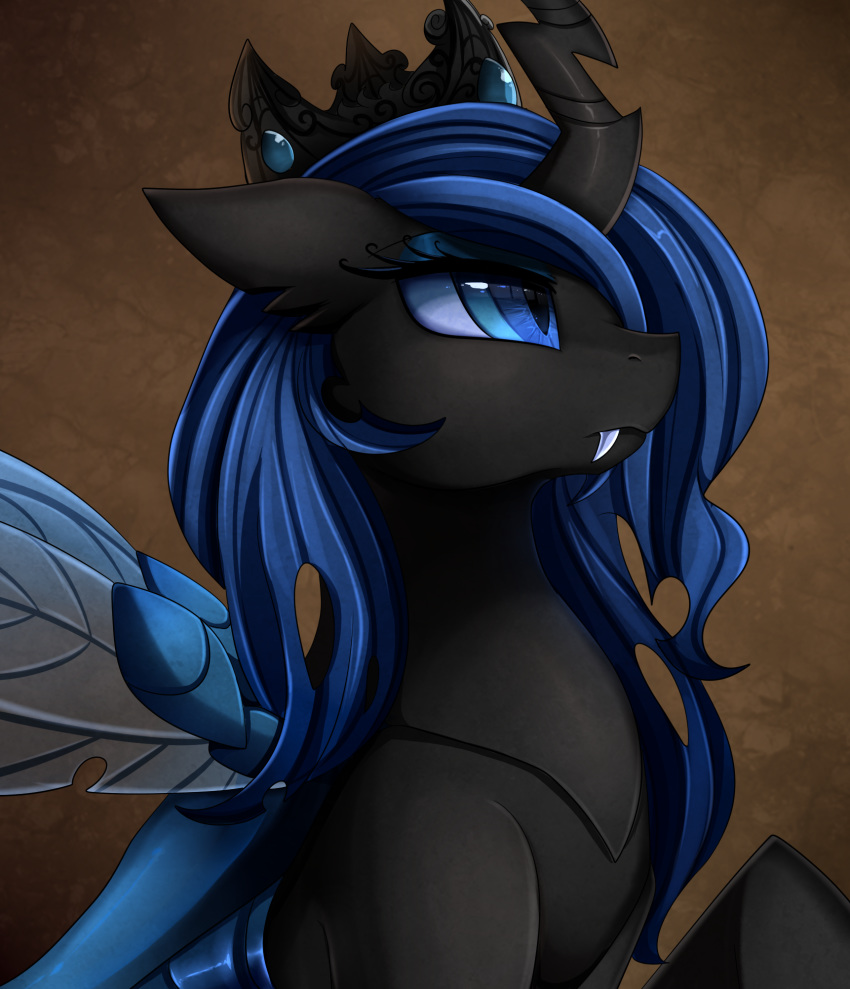 2019 blue_eyes changeling digital_media_(artwork) eyelashes female feral hair hi_res horn my_little_pony pridark solo wings