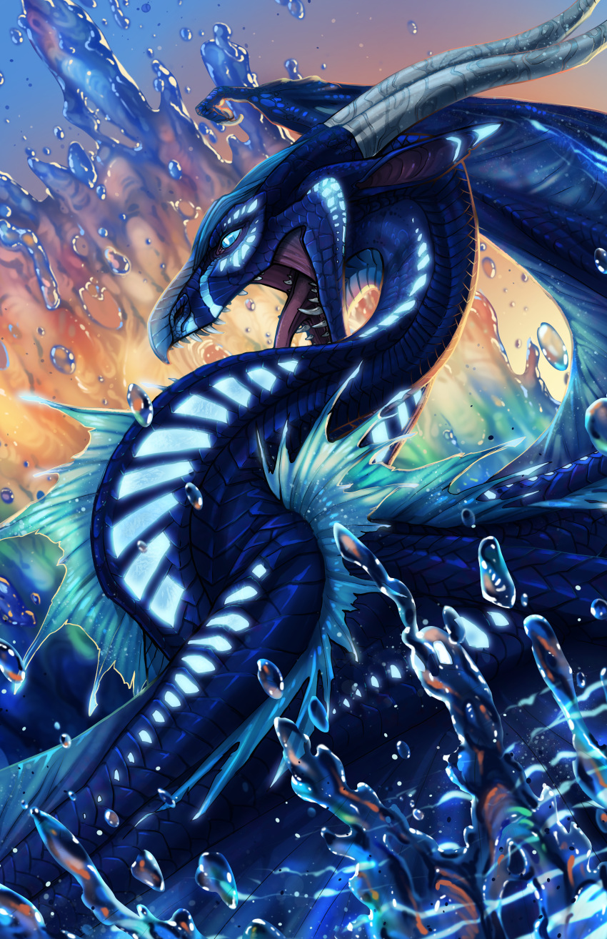 2019 absurd_res ambiguous_gender blue_eyes blue_scales digital_media_(artwork) dragon fin hi_res horn membranous_wings open_mouth scales scalie seawing solo teeth tongue turnipberry water western_dragon wings wings_of_fire