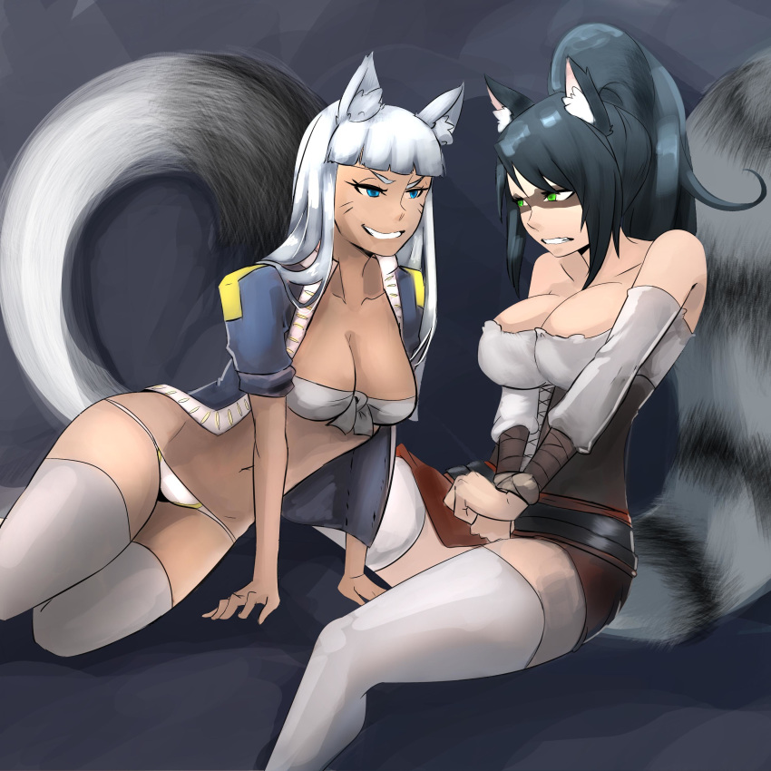absurd_res alertmode animal_humanoid arctic_fox arctix_(talaniss) bandit_(cathare) bdsm blue_eyes bondage bound breasts bunny_and_fox_world canid canid_humanoid canine canine_humanoid cleavage clothed clothing domination duo female female/female female_domination fox fox_humanoid fur green_eyes hair hi_res humanoid mammal markings procyonid procyonid_humanoid raccoon raccoon_humanoid skimpy submissive_female whisker_markings white_hair