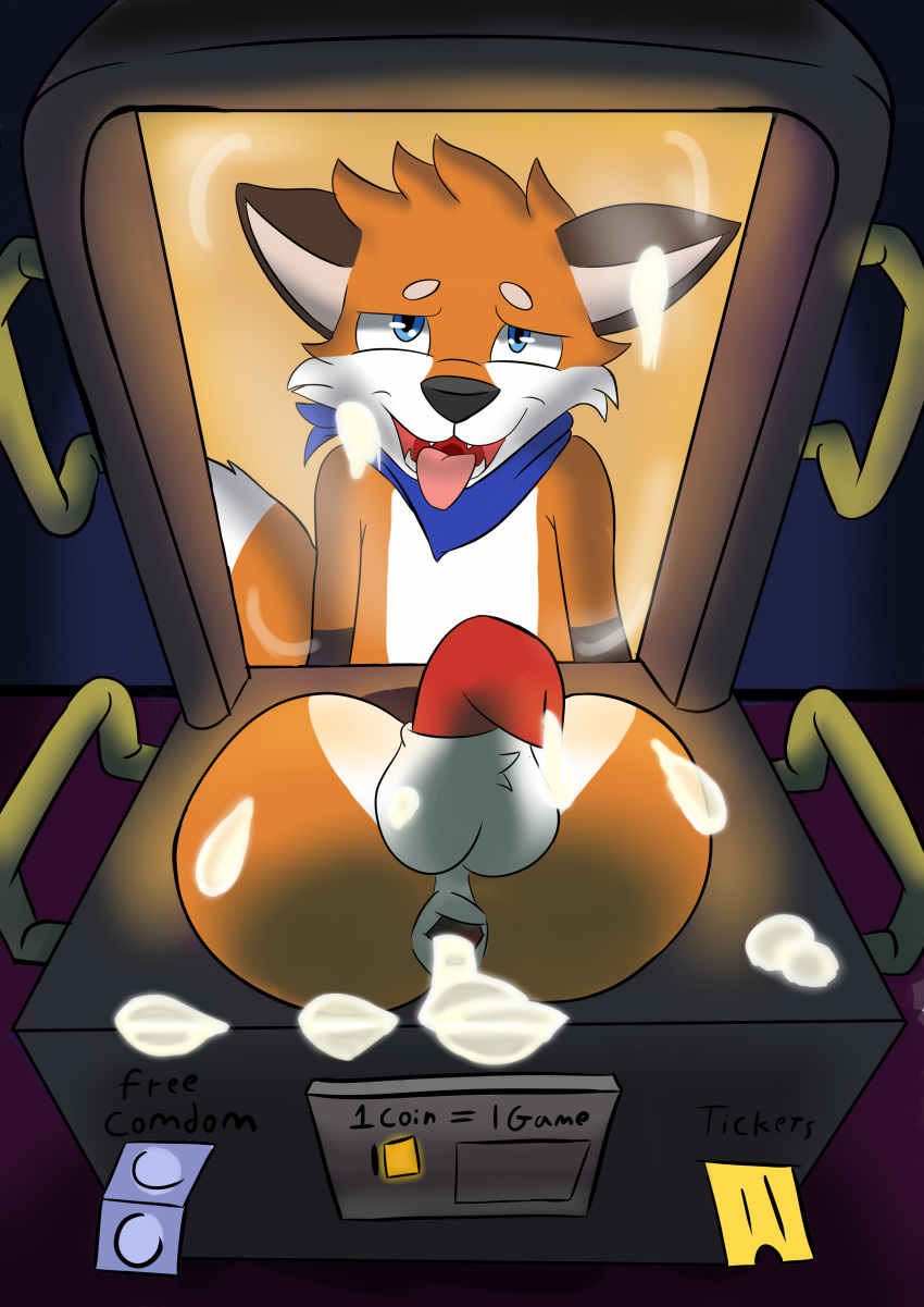 absurd_res anthro anus arcade balls biped canid canine cum cum_in_ass cum_inside digital_media_(artwork) english_text first_person_view fox hi_res machine male mammal neoanton_(artist) penis solo text thebestf0x ych