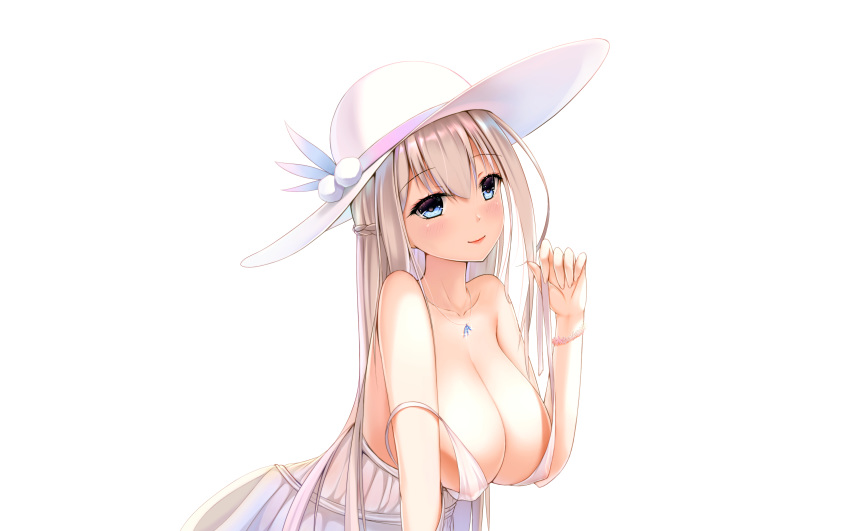 anthropomorphism aqua_eyes blonde_hair blush braids breasts hat lexington long_hair necklace nipples photoshop see_through white wristwear zhanjian_shaonu