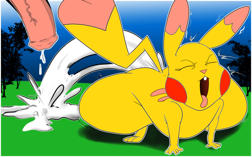 absurd_res artybear cum cum_expulsion cum_inside excessive_cum female hi_res male male/female mammal nintendo pikachu pok&eacute;mon pok&eacute;mon_(species) tongue video_games