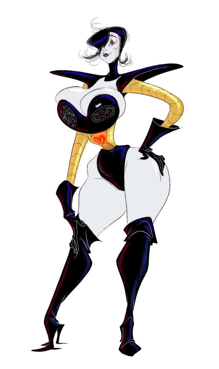 2016 absurd_res big_breasts breasts cleavage clothed clothing crossgender female hand_on_hip hi_res huge_breasts humanoid machine mettaton mettaton_ex not_furry robot sega sega_genesis shiny slb solo undertale video_games